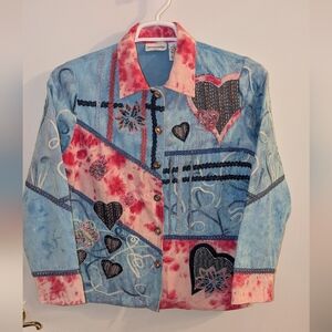 Breckenridge Y2K Jacket Tie Dye Hearts Beaded Butterflies Petite Large
